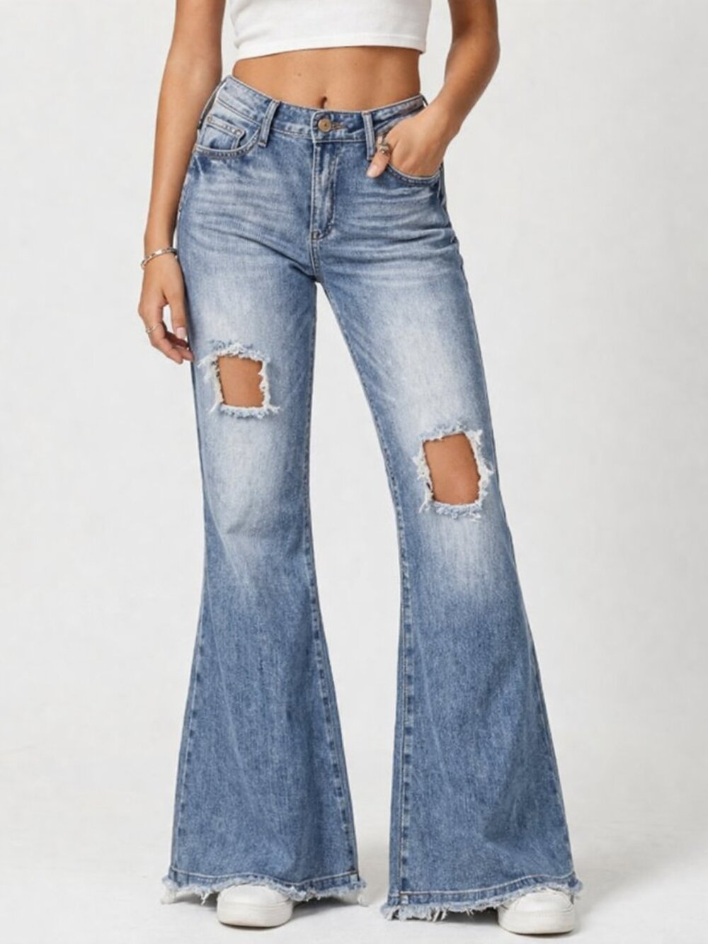 Petra 153 Flare Jeans 32x32 Blue Distressed Mid Rise Ripped Denim Y2K Streetwear